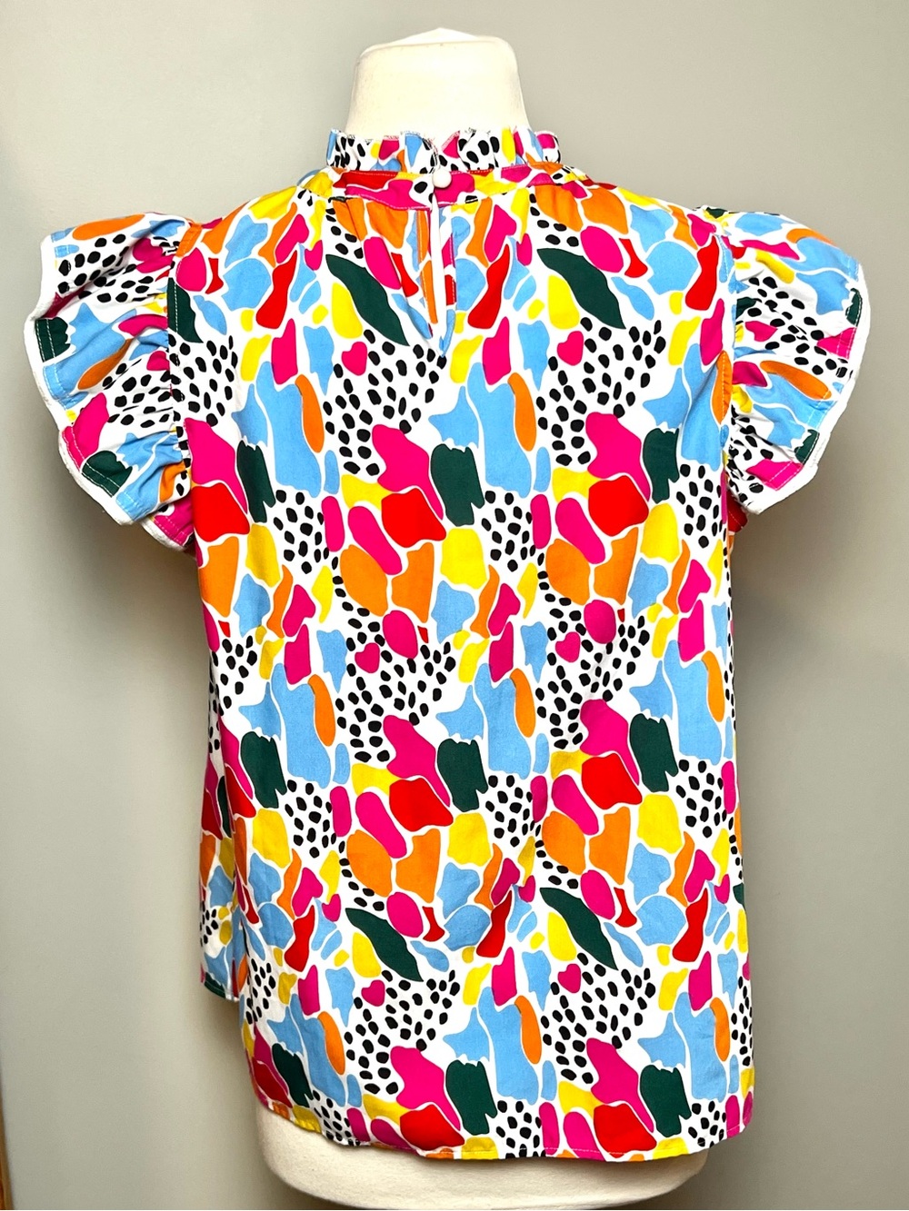 Multicolor Abstract Ruffle Cap Sleeve Blouse - Picture 4 of 4